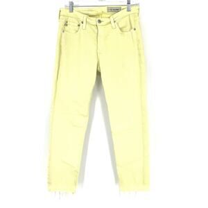 AG Adriano Goldschmied Jeans The Prima Cigarette Crop Sz 29R Pale Yellow Raw Hem